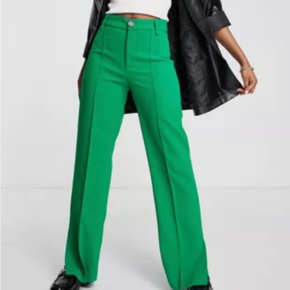 Mango Tailored Straight Leg Bright Green Dress Pant - Picture 2 of 7